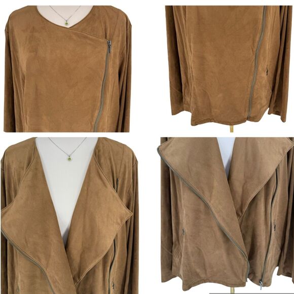 J. Jill Moto Jacket 3X Vegan Faux Suede Acorn Brown Soft Fall Zip Pockets Fall - Picture 6 of 15